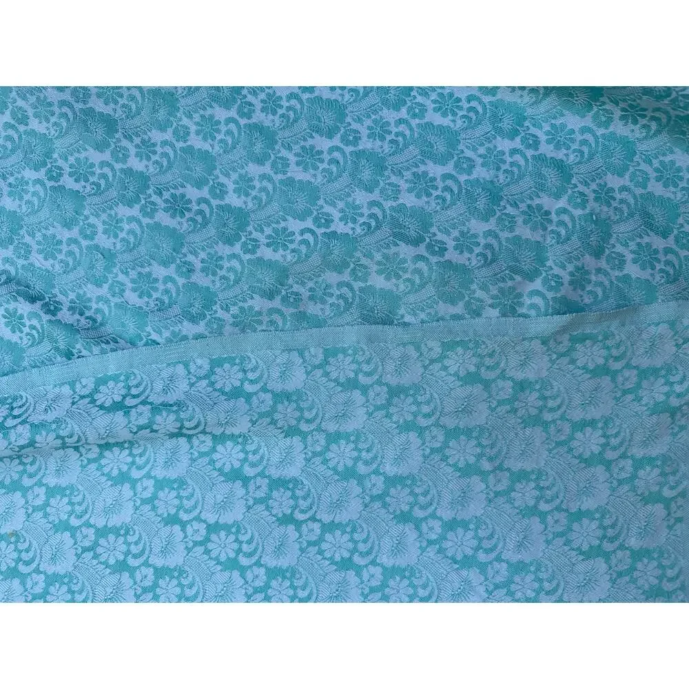 Vintage damask throw blanket floral jacquard woven Gangi blue jacquard teal